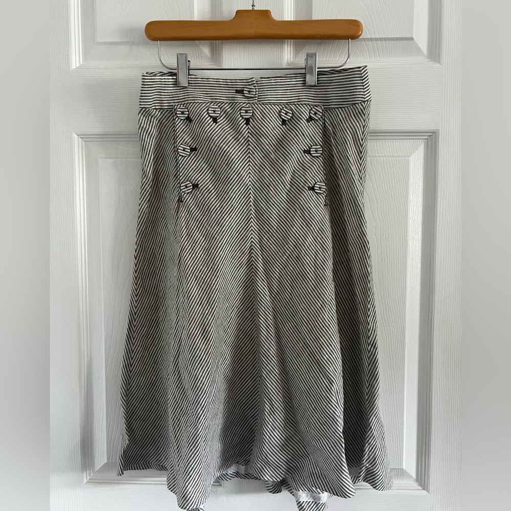 J. Crew Black & White Striped A-Line Button-Front Skirt